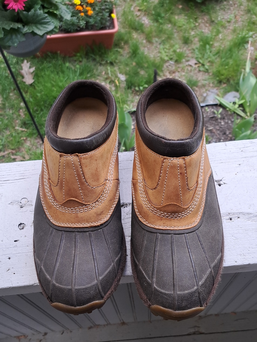 L.L. Bean Brown and Tan Slip-On Waterproof Duck Boots